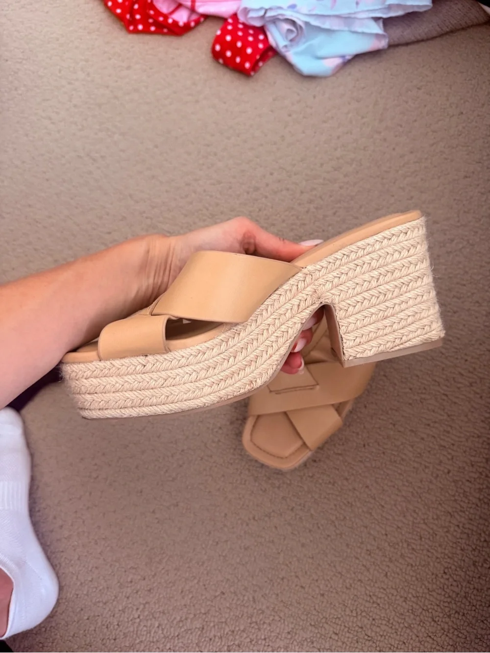 ZARA Beige Platform leather Slide Sandals
